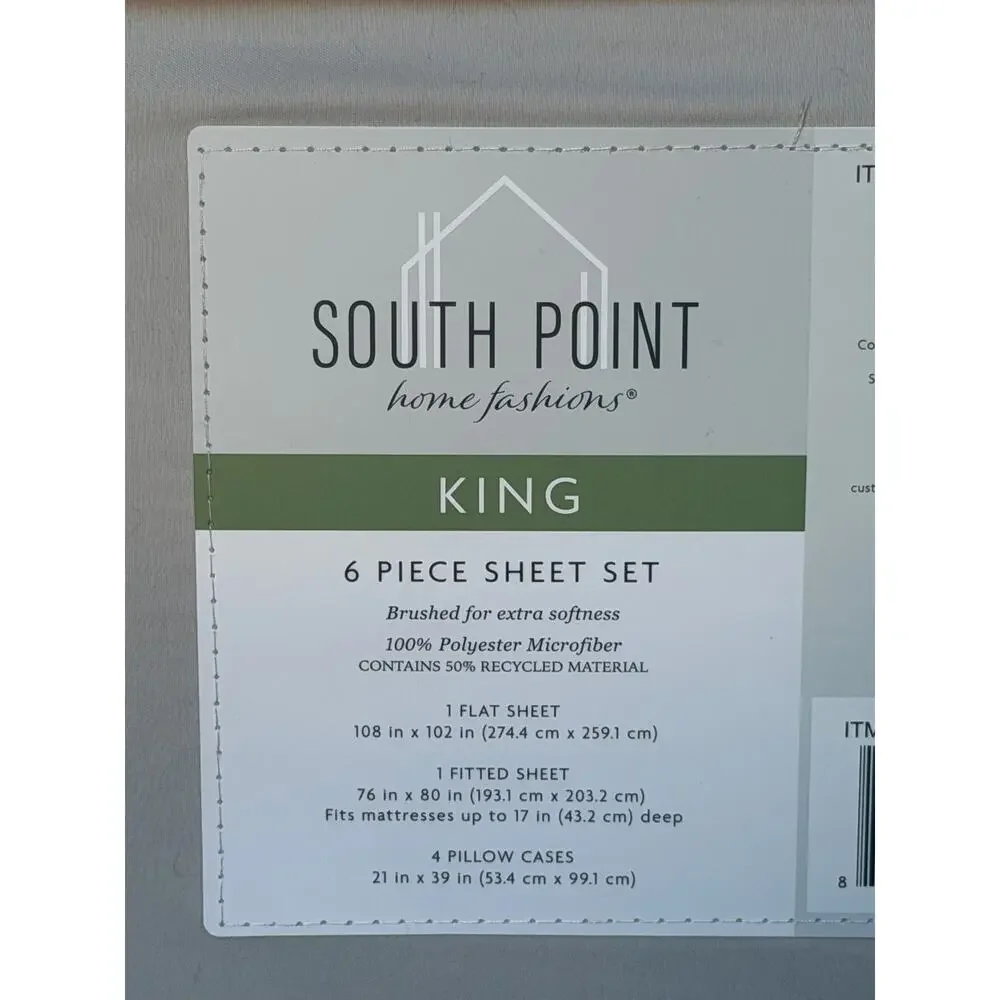 South Point sheets King 6 piece extra soft gray new